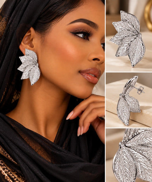 Boucles d’oreilles feuilles argentées en acier inoxydable