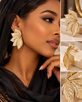 Boucles d’oreilles feuilles dorées en acier inoxydable