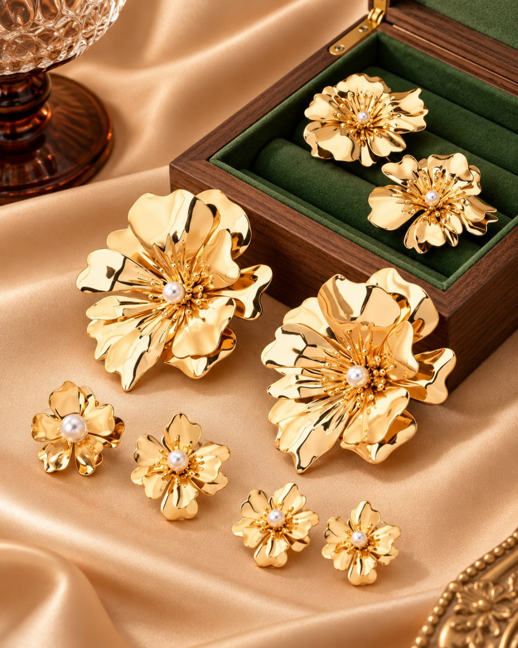 Boucles d’oreilles fleurs dorées en acier inoxydable