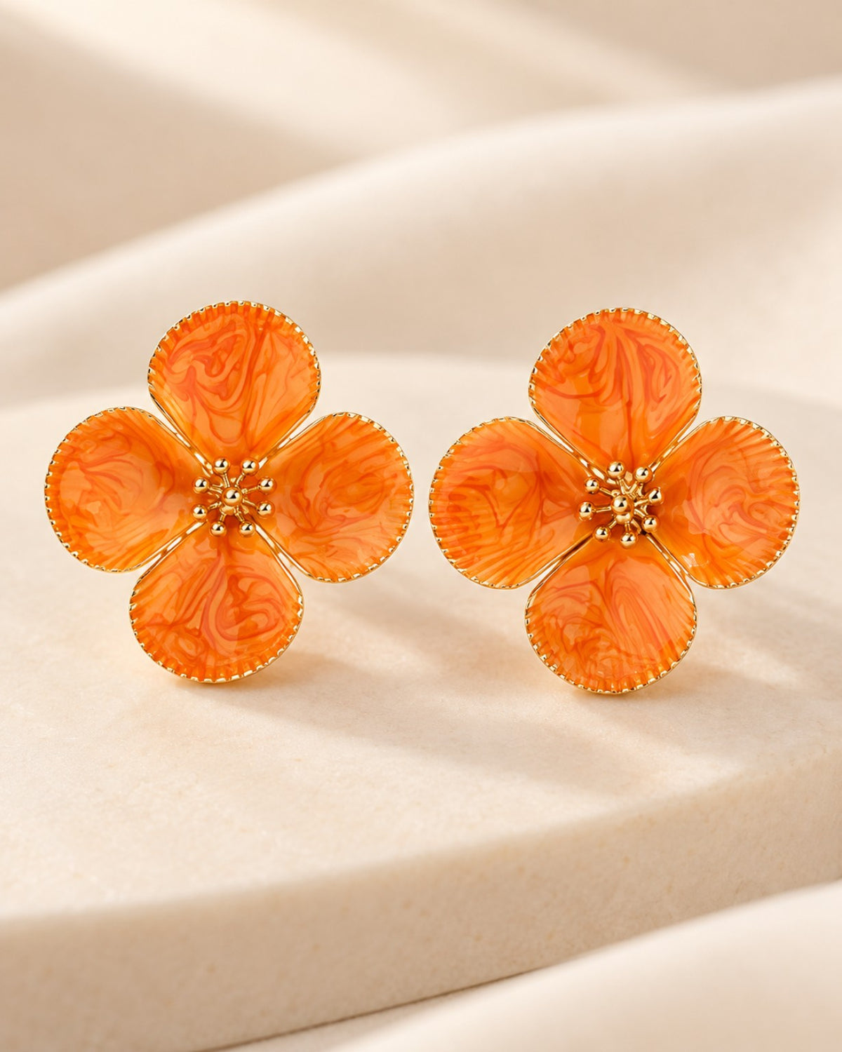 Boucles d’oreilles fleurs orange en acier inoxydable
