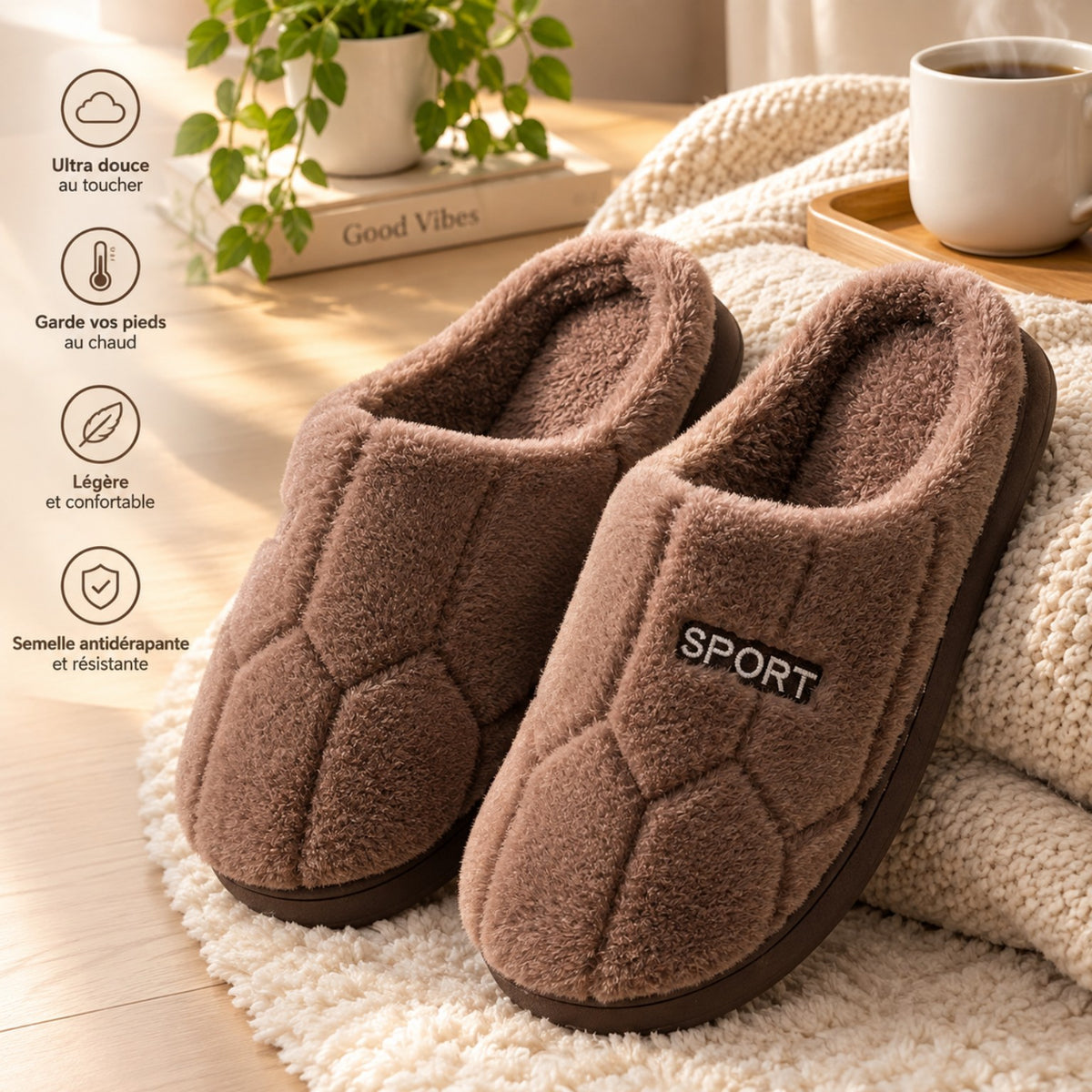 Chaussons fourrés marron modèle sport