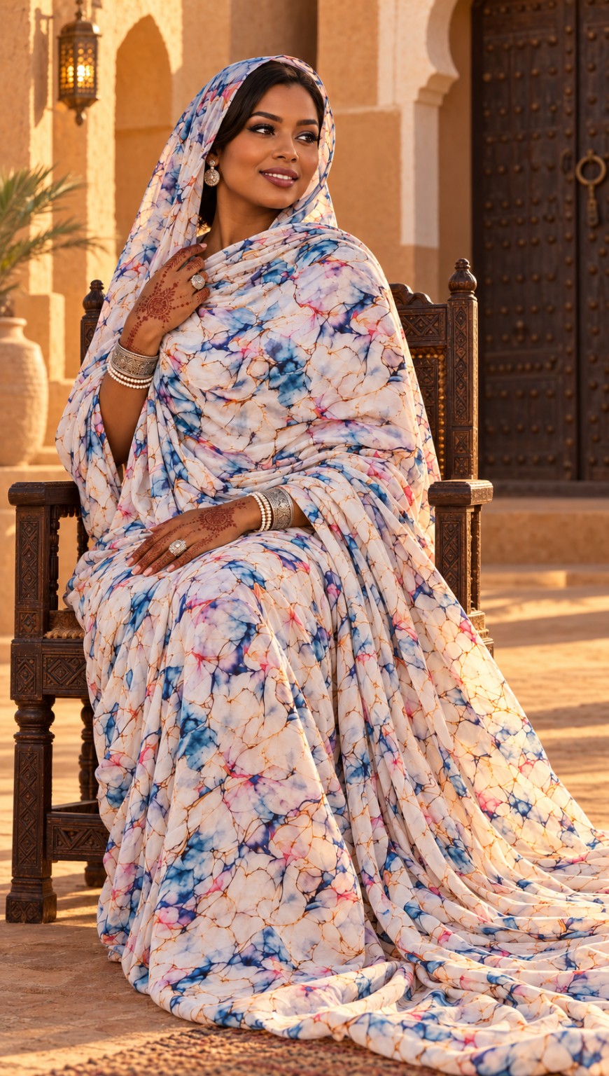 Maylouss cotton thioup de Mauritanie multicolore – portée assise