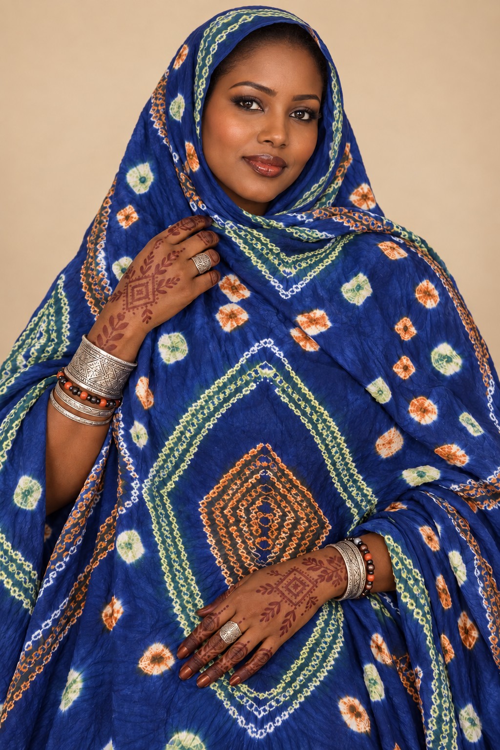 Détail du meulfa thioup bleu de Mauritanie