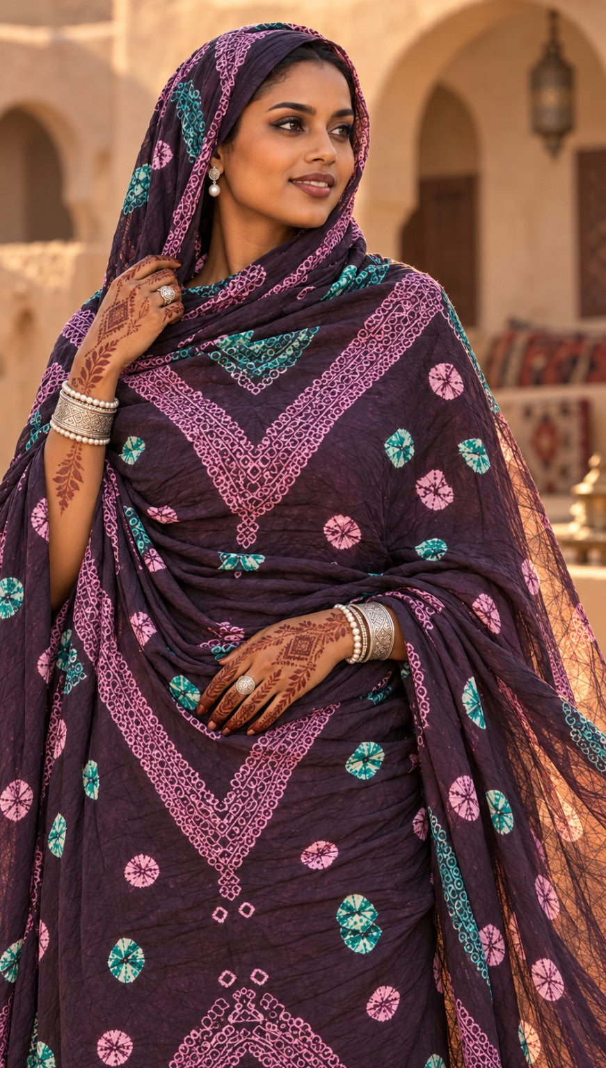Meulfa thioup multicolore mauve de Mauritanie – portrait