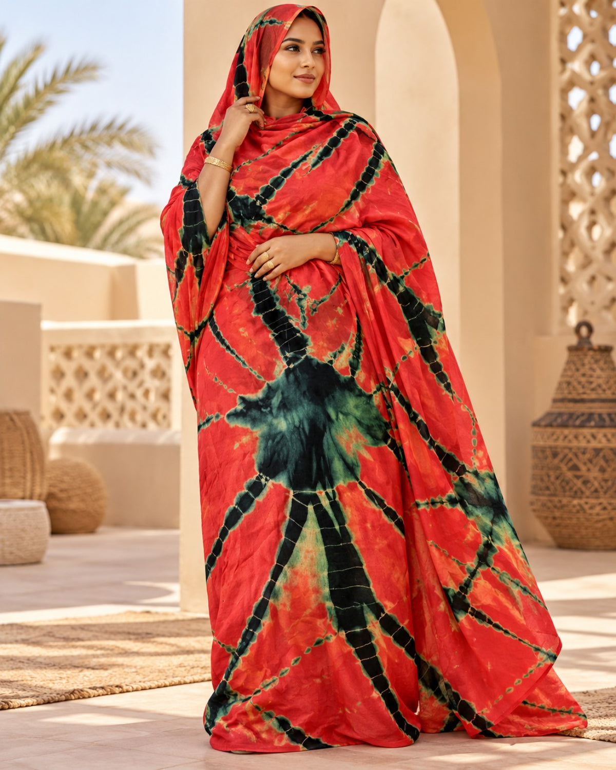 Meulfa thioup rouge de Mauritanie – portée debout