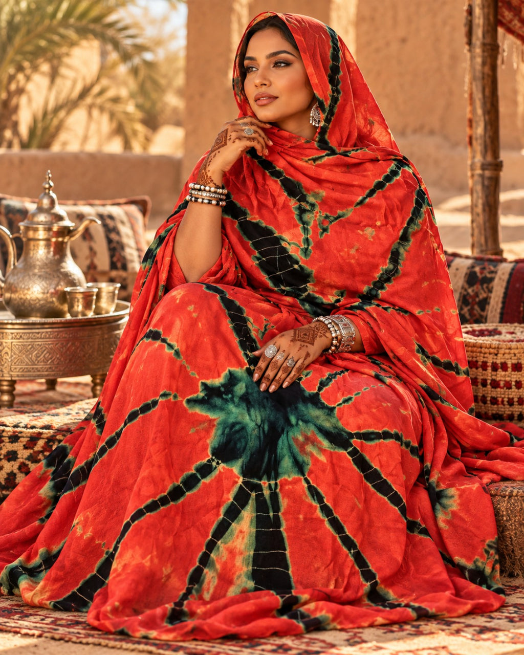 Meulfa thioup rouge de Mauritanie – portée assise