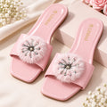 Mules LINHAI rose bonbon avec pompon et bijou, pointure 39