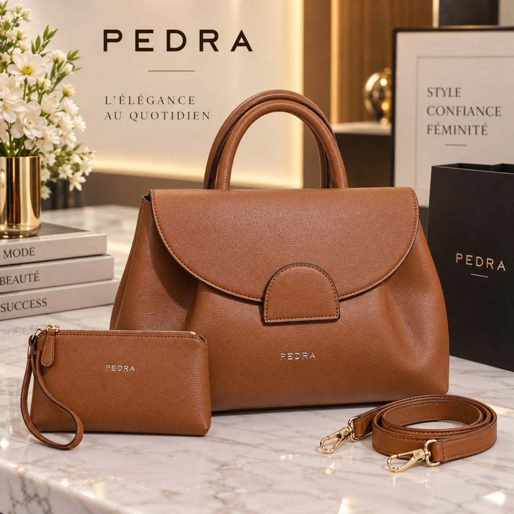 Ensemble PEDRA camel 30 cm avec sac, pochette et bandoulière
