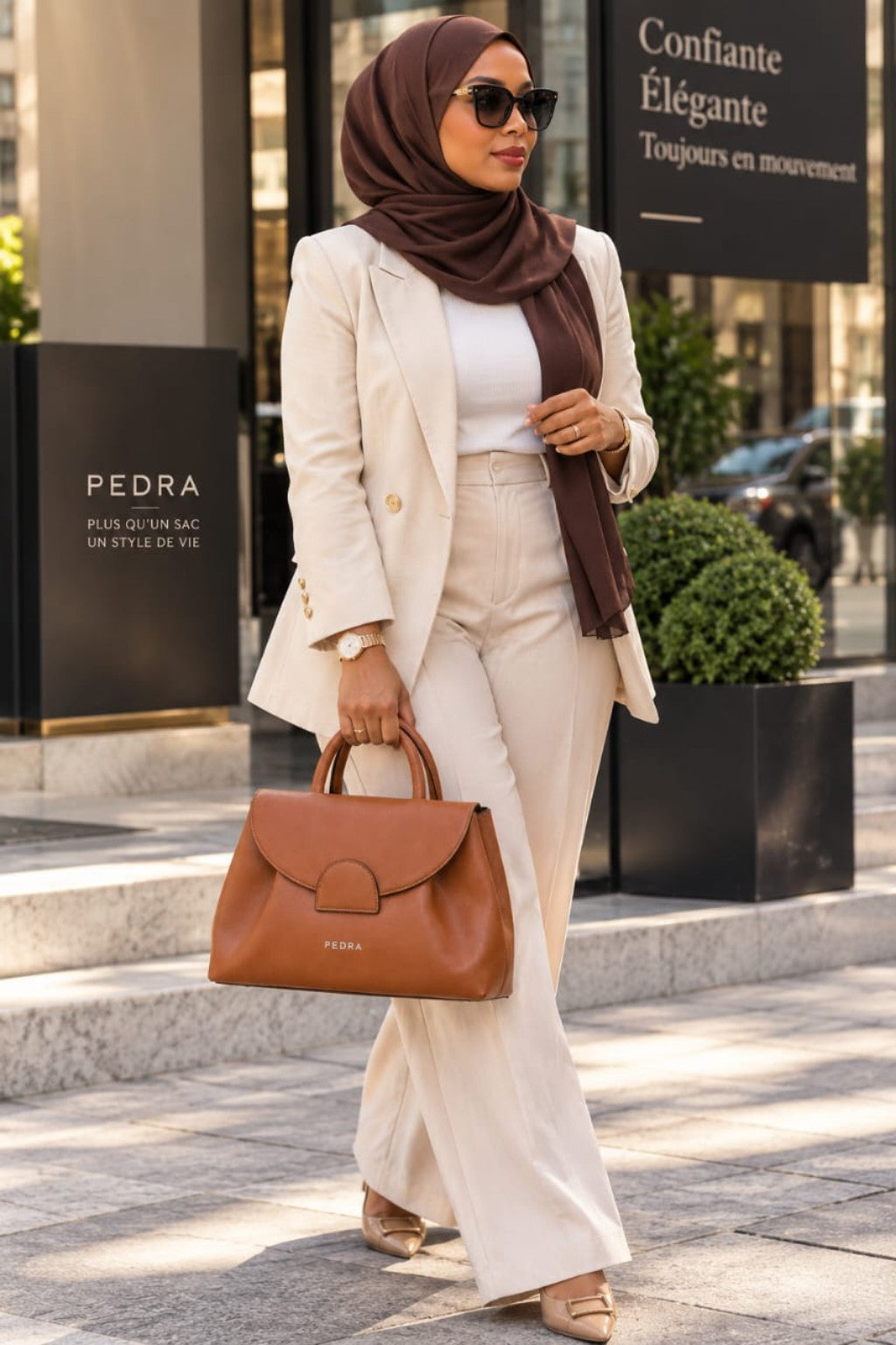 Sac PEDRA camel 30 cm porté à la main en ville