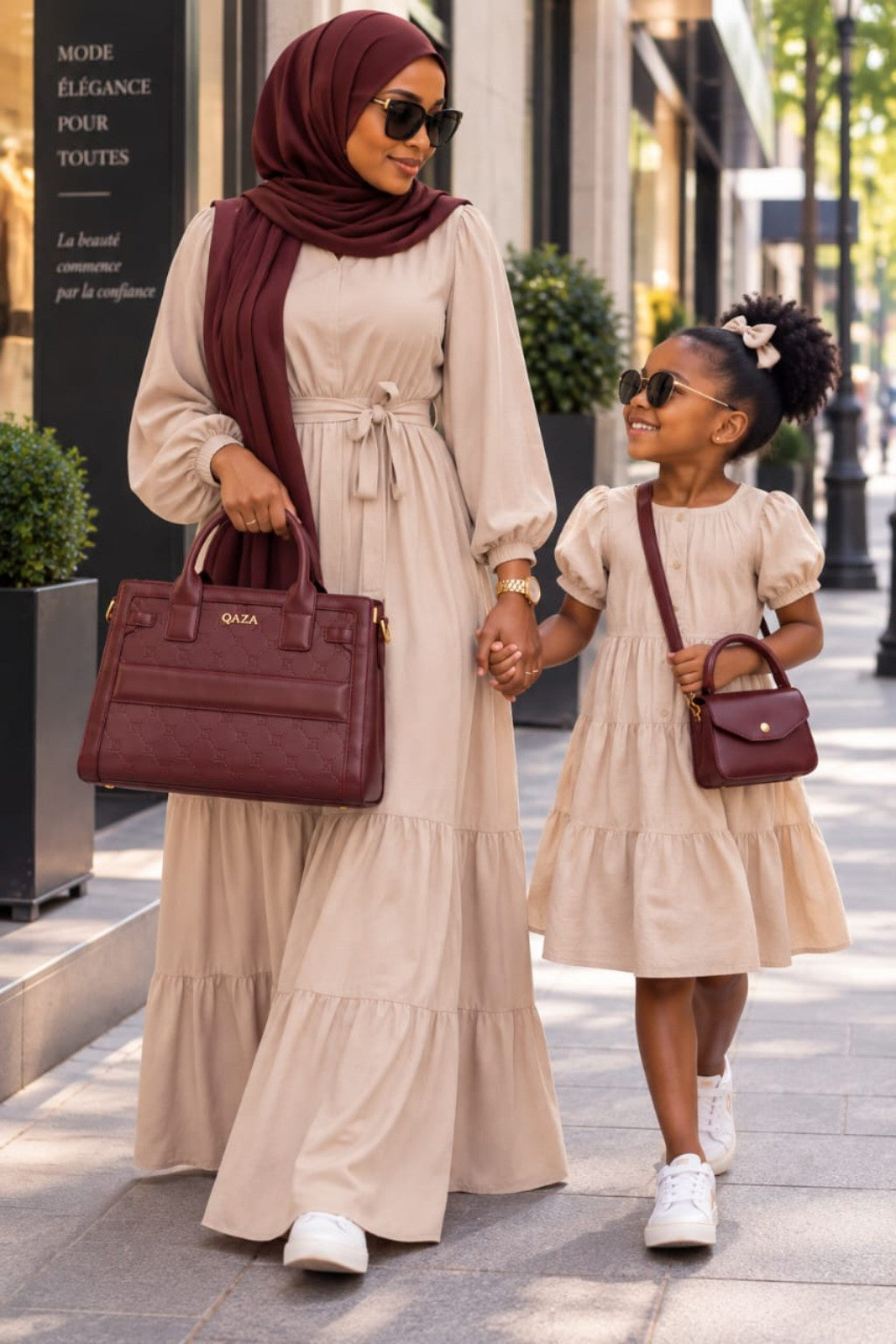 Sac QASA bordeaux 28 cm et mini sac porté en bandoulière