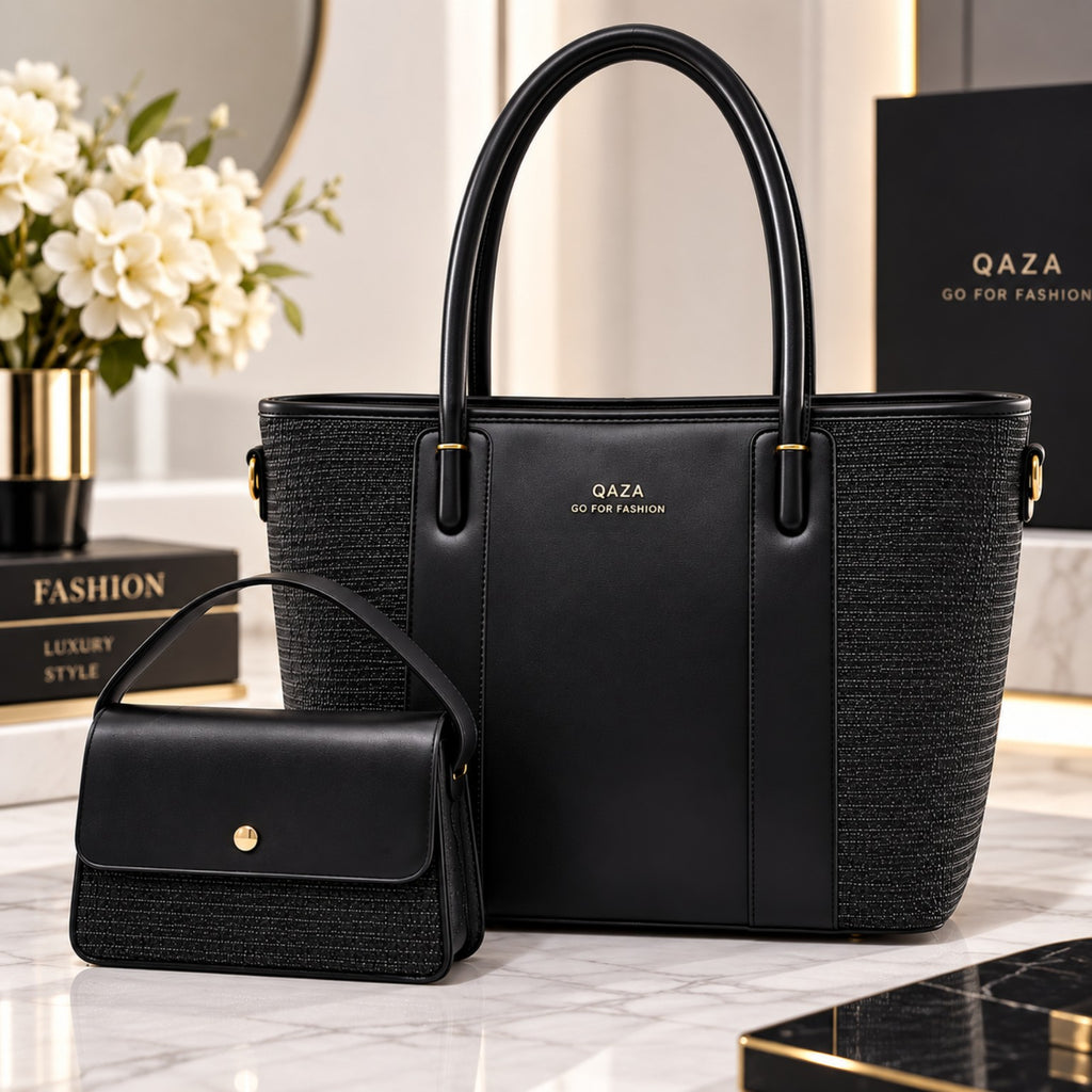 Sac QASA noir 35 cm avec mini sac assorti