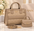 Ensemble QAZA beige 28 cm avec grand sac, mini-sac et bandoulière
