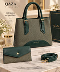 Ensemble QAZA vert 28 cm avec grand sac, mini-sac et bandoulière