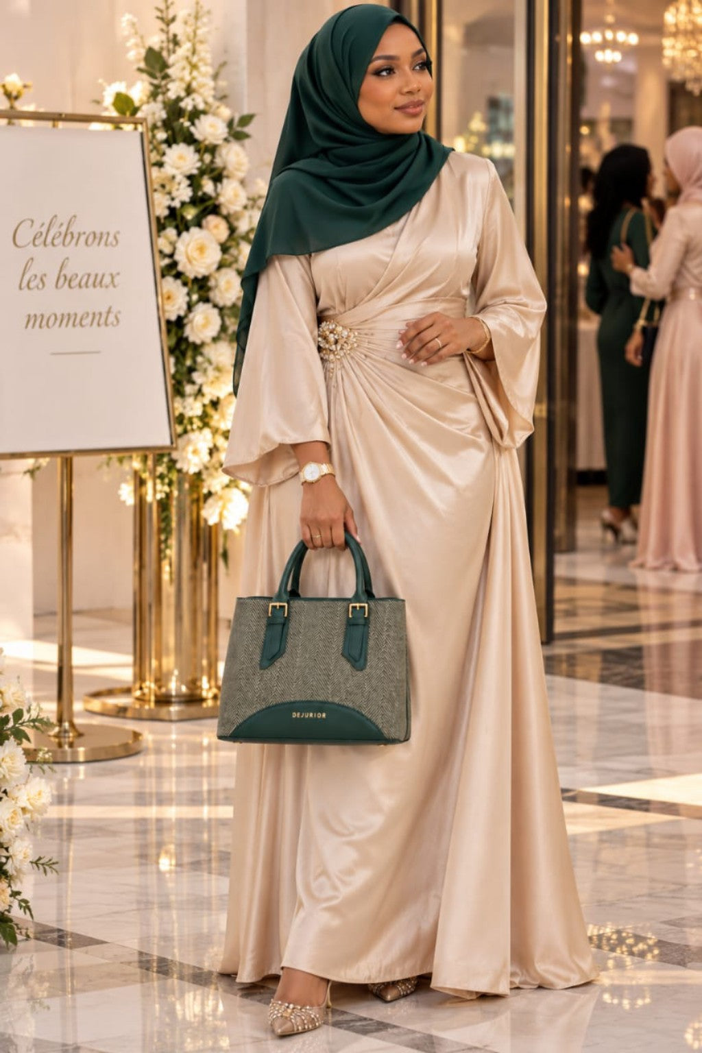 Sac QAZA vert 28 cm porté lors d’une cérémonie